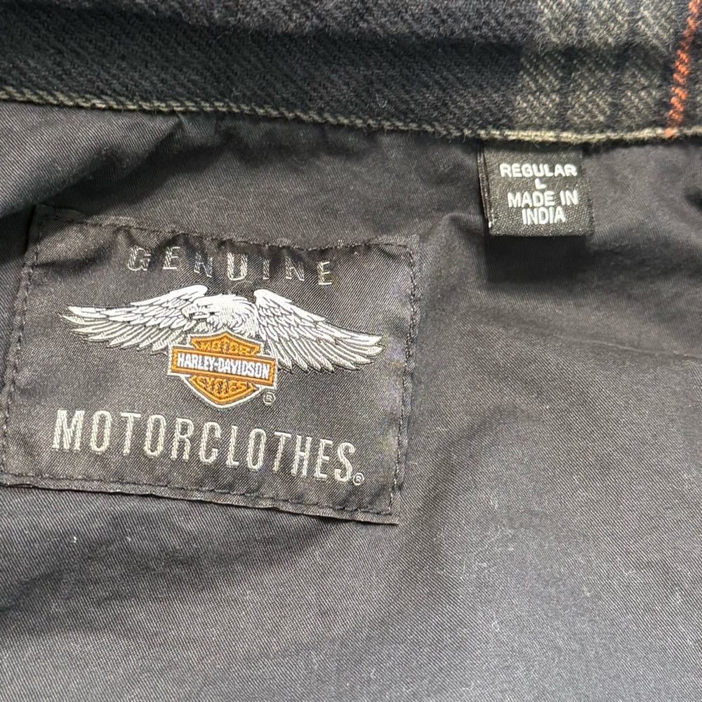 Harley Davidson Flannel Plaid Shirt Jacket Men Size L Cotton Button Up Green - Picture 8 of 16